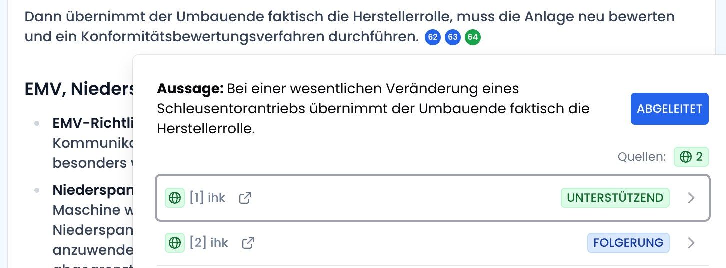Fenster zu einem Verweis mit Einstufung und Quellen