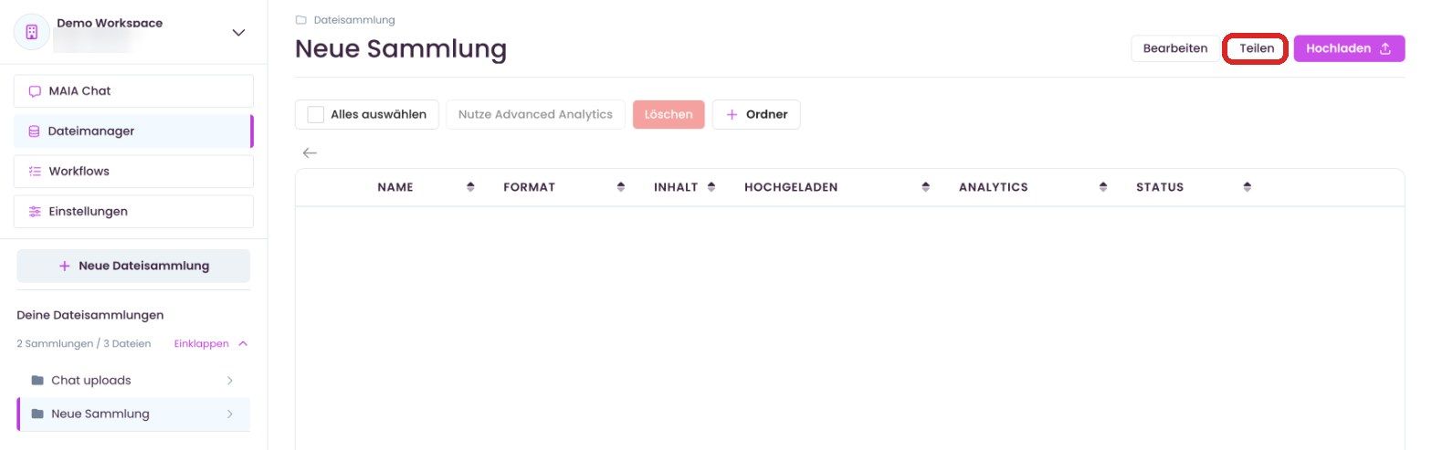 Sammlung im Dateimanager mit „Teilen“