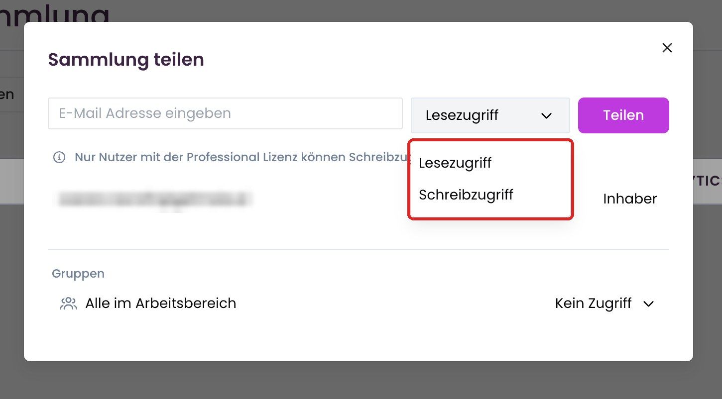 Dialog „Sammlung teilen“ mit Zugriffsstufen