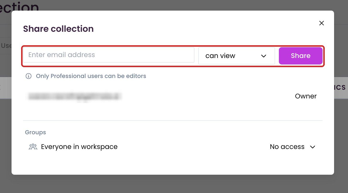 “Share collection” dialog