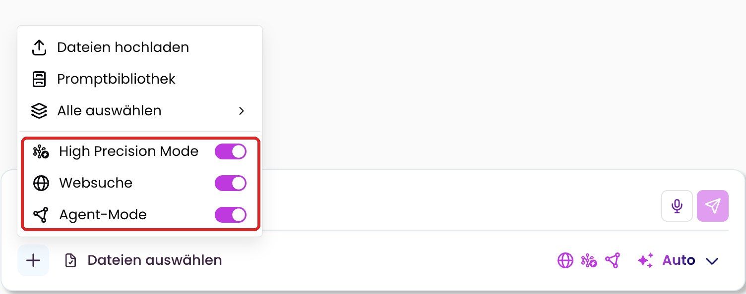 Menü „+“ mit dem Schalter „Agent-Mode“
