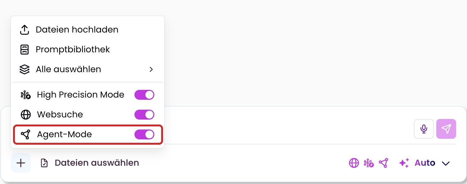 Menü „+“ mit dem Schalter „Agent-Mode“