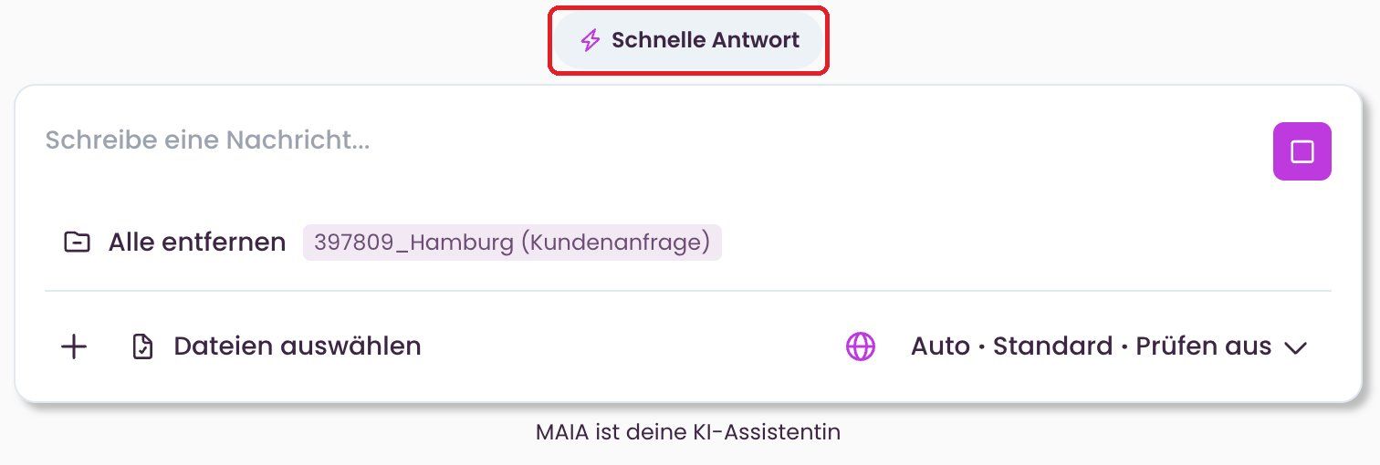 Button „Schnelle Antwort“ während der Recherche