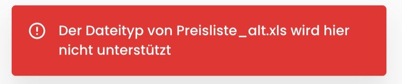 Meldung zu einer abgelehnten .xls-Datei