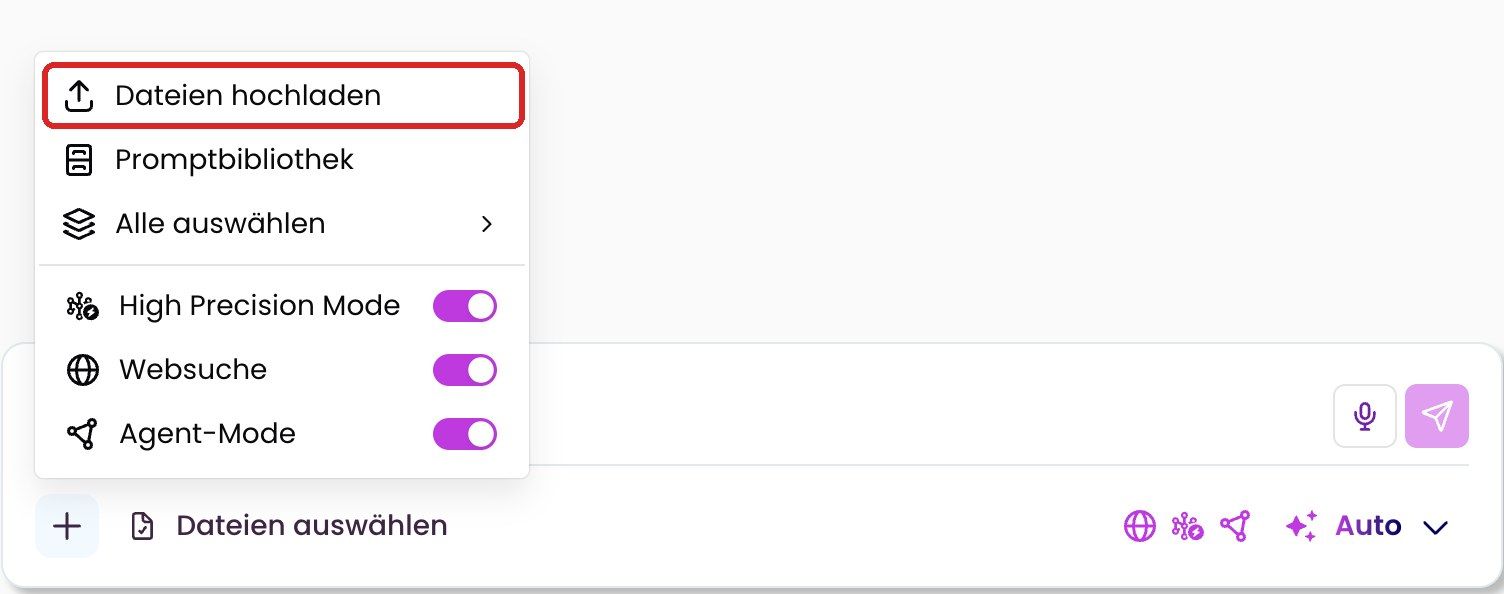 Menü „+“ mit „Dateien hochladen“