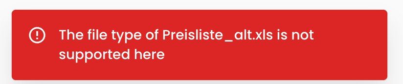 Message about a rejected .xls file