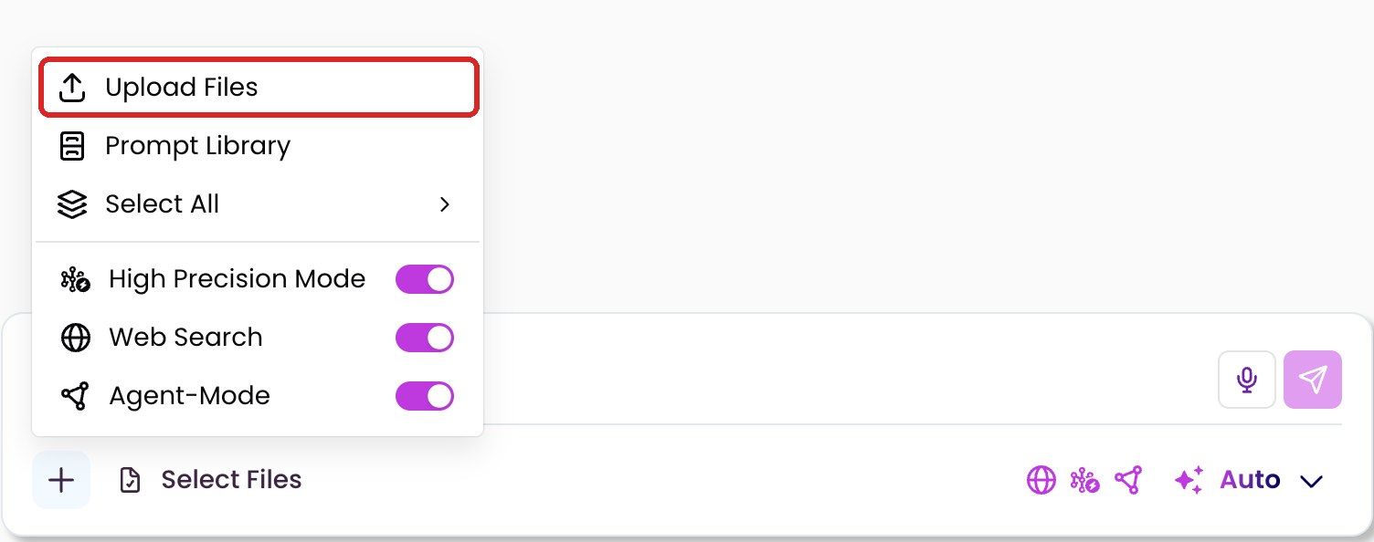 “+” menu with “Upload Files”