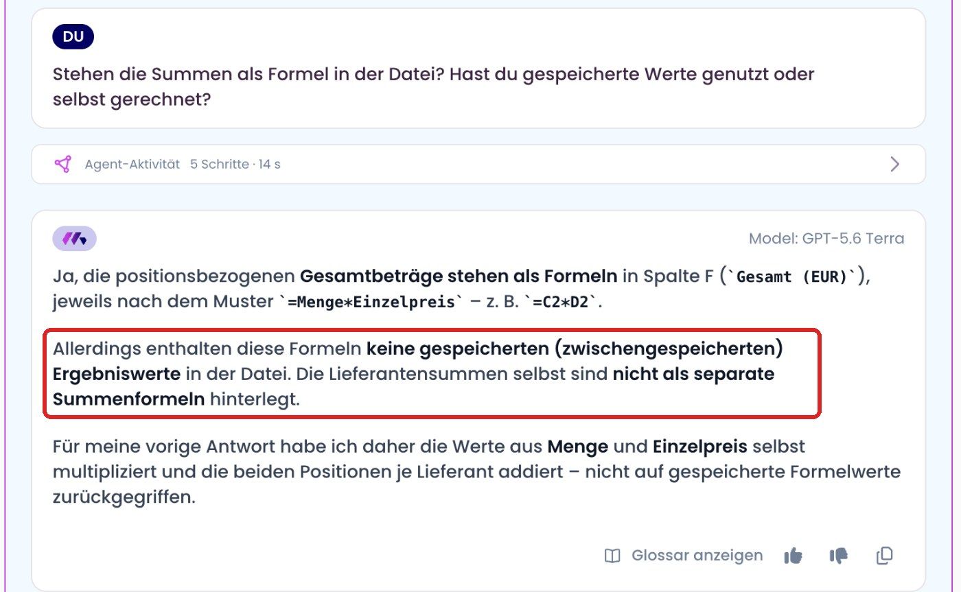 Antwort mit von MAIA berechneten Formelwerten