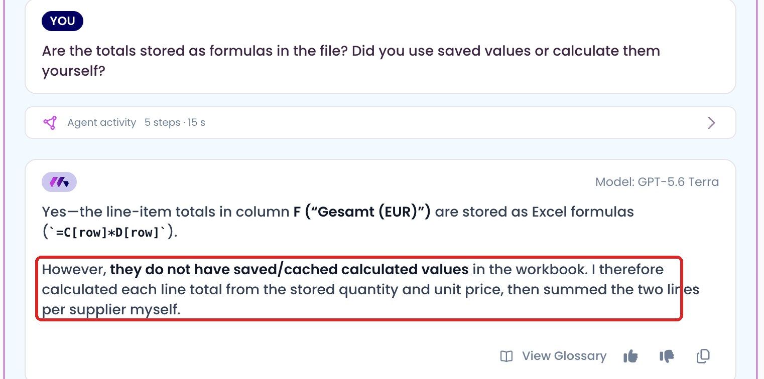Answer with formula values calculated by MAIA