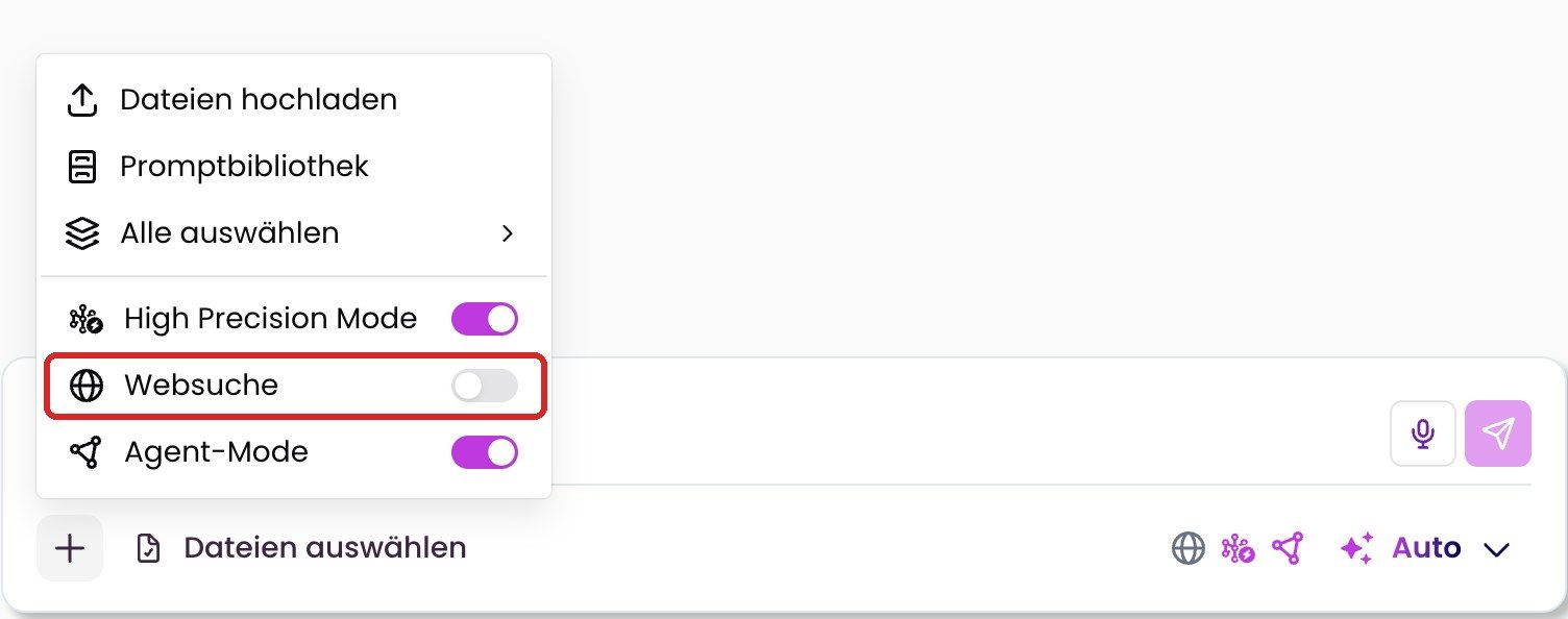 Menü „+“ mit ausgeschalteter Websuche
