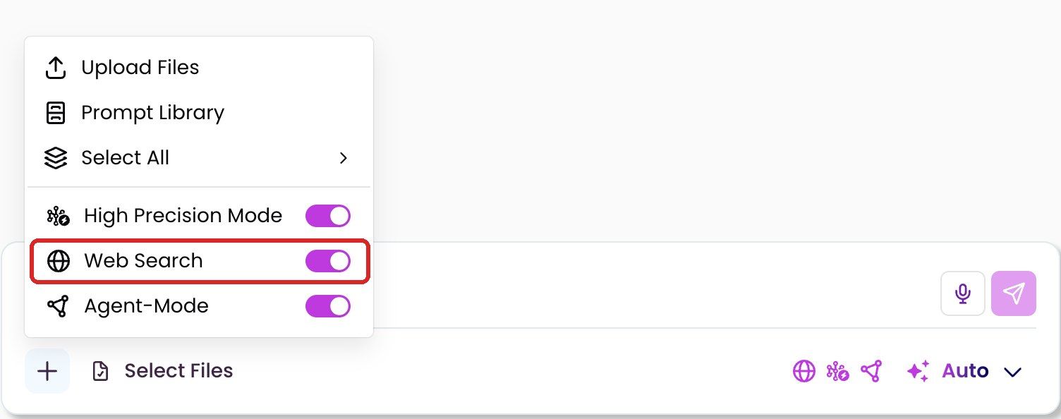 “+” menu with the “Web Search” toggle