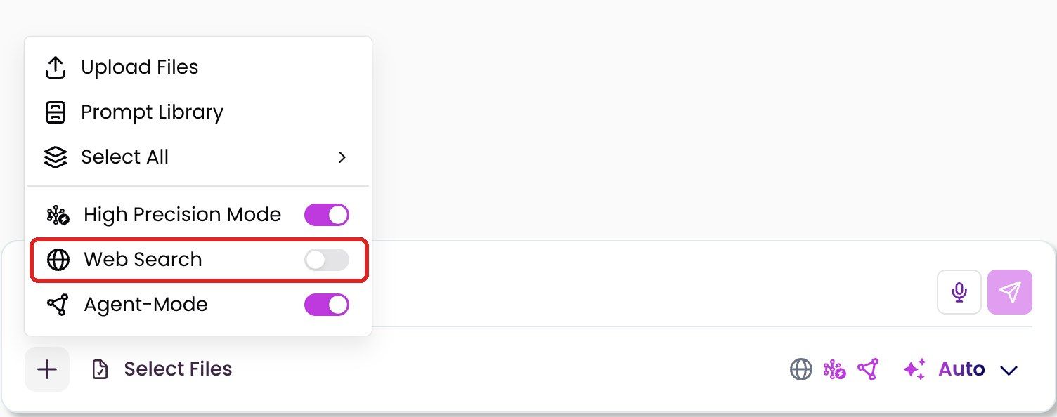 “+” menu with web search turned off