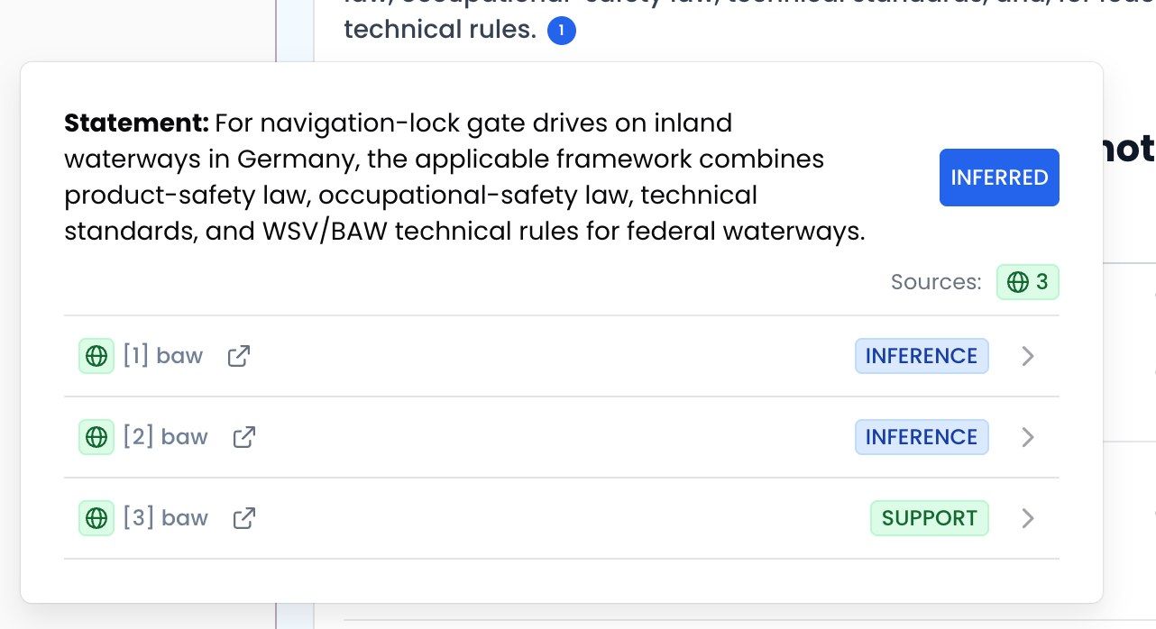 Citation window with rating and web sources
