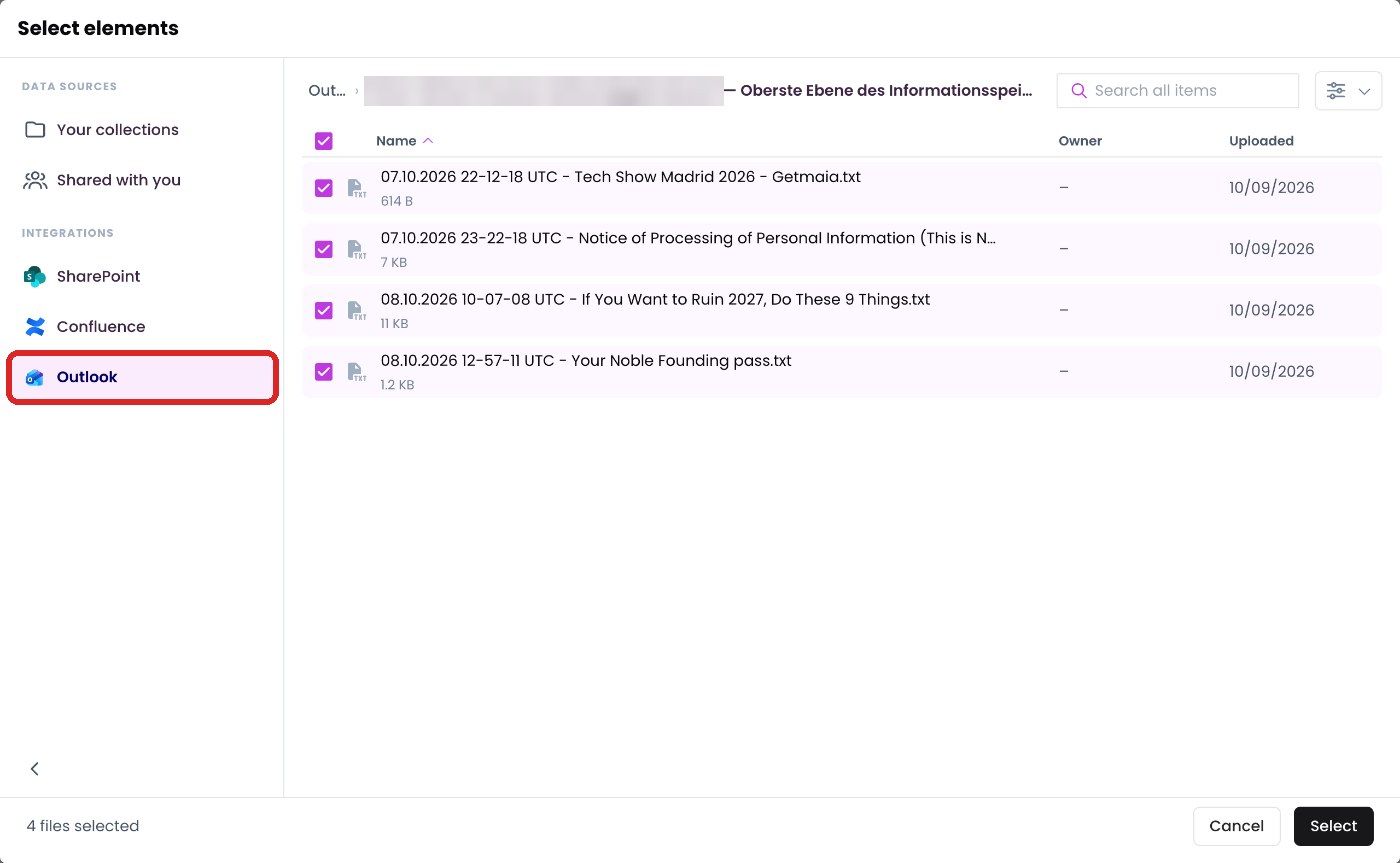 Selected emails under “Outlook” in “Select Files”