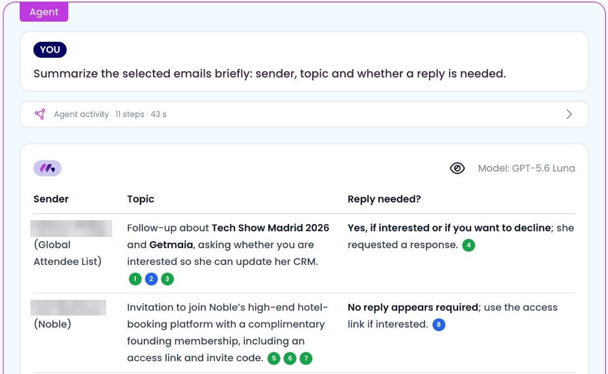 MAIA's answer about the selected emails